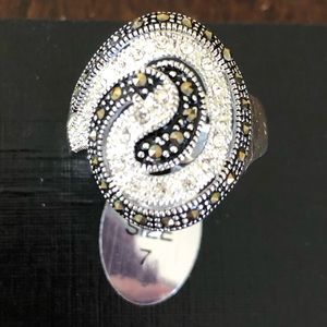 Marsala Fine Silver Plated Marcasite Zirconia Ring